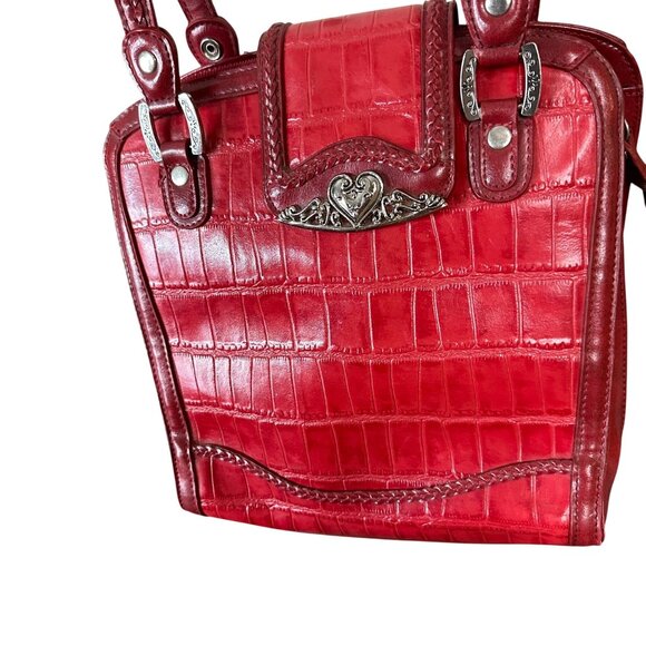 Marc Chantal Croc Embossed Leather Handbag With Heart Accent Hardware - Picture 4 of 10